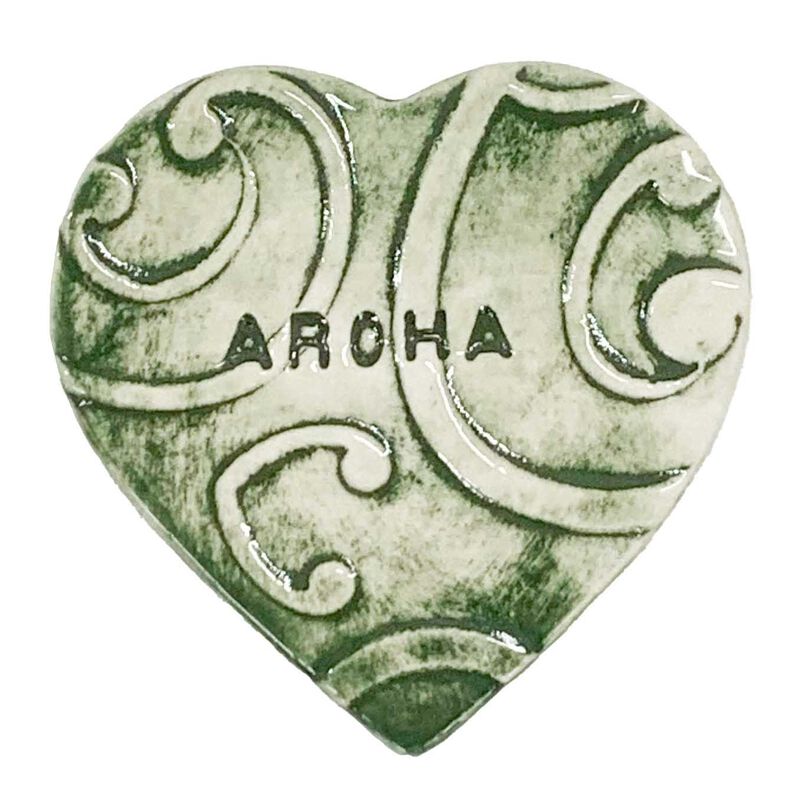 Borrowed Earth Kowhaiwhai Heart Small - Aroha Dark Green image number 0